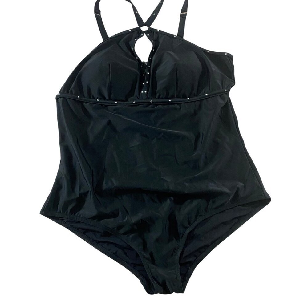 Torrid Women's Black Wireless Halter Rhinestone One Piece Swim Suit - 2 (2XL)